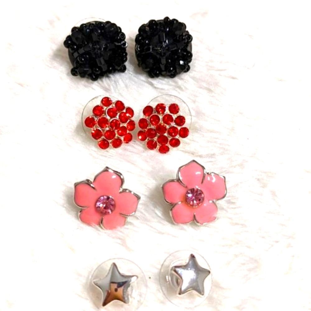 Vintage (4) Pair Bundle-Small Stud, Beaded, Rhinestone & Enamel Pierced Earrings - Picture 3 of 14